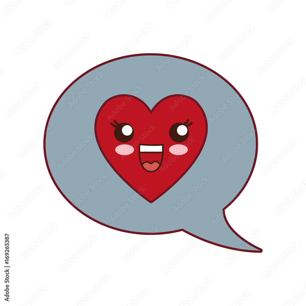 speech bubble with kawaii  heart icon over white background vector illustration