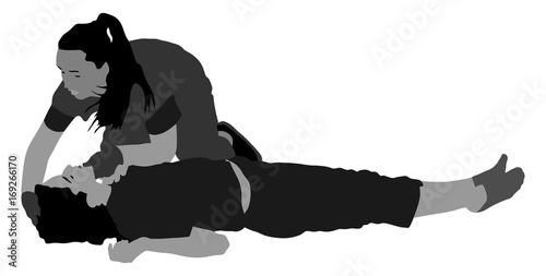 Rescue drowning first aid vector illustration. Patient rescue. Drunk person overdose after party. Sneak attack victim rescue. Cpr rescue team. Victim of fire evacuation. Earthquake rescue. photo
