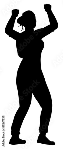 Party dancer girl vector silhouette illustration isolated on white background. Night life concept. Happy women dancing in night club.