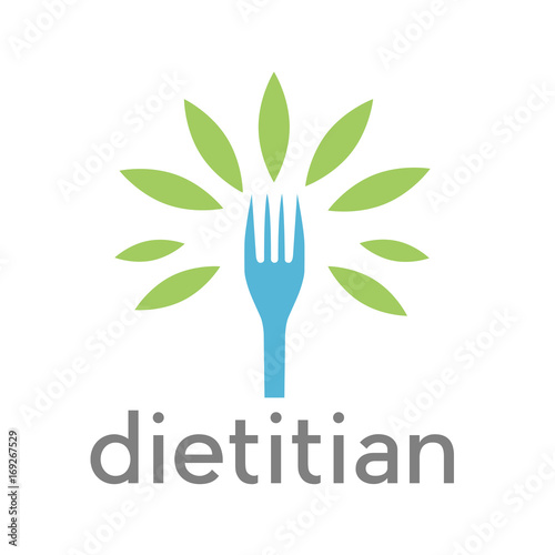 Vector sign diet, dietitian. Tree wit leaves and fork