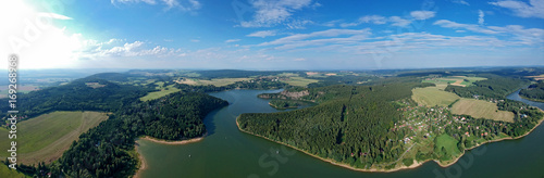 Summer scene of the Seč dam in Central Europe - Czechia - from airplane