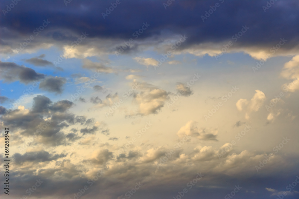 Freedom sky: swirling clouds at dusk. Oneirish sky with clouds after sunset.