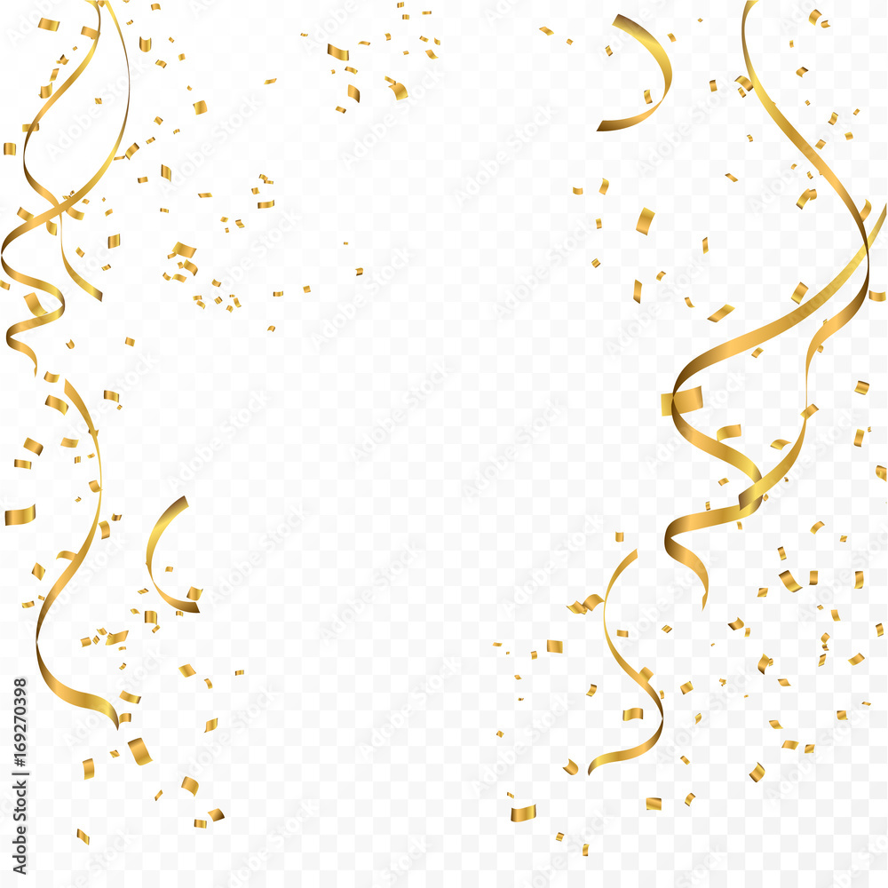 Celebration background template with confetti and gold ribbons. - obrazy, fototapety, plakaty 