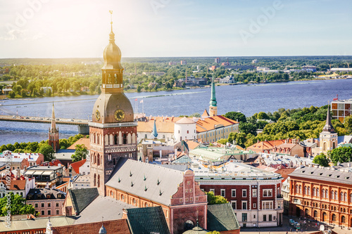 Panorama view from Riga cathedral on old town of Riga, Latvia photo