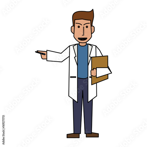 doctor or physician explaining with hand icon image vector illustration design 