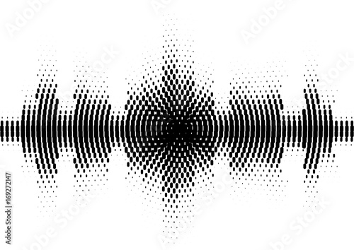 Halftone sound wave black and white pattern.