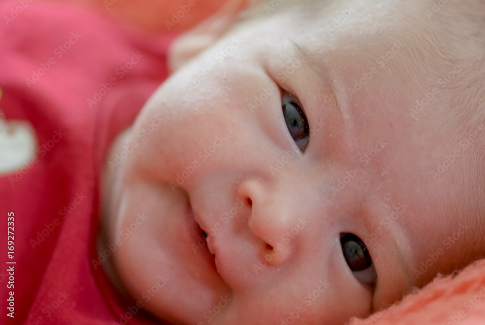 Newborn baby girl on fur blanket Newborn baby girl on fur blanket