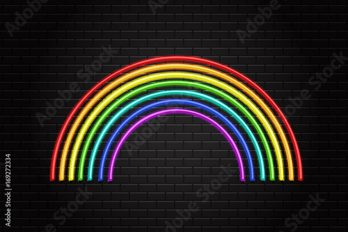 Vector realistic isolated retro neon sign of rainbow for decoration and covering on the wall background.