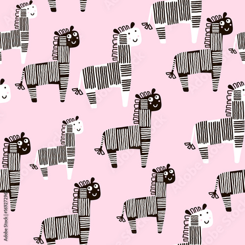 Creative seamless pattern with zebra. Childish texture for fabric, textile. Vector background