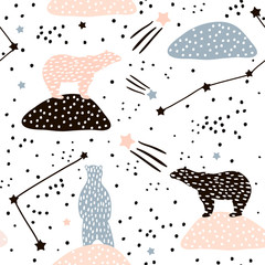 Crédence de cuisine Cosmos patrons Ours polaires et ciel constellé  © solodkayamari