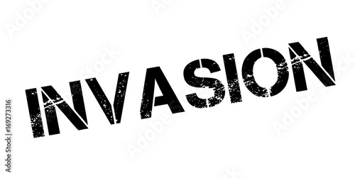 Invasion rubber stamp. Grunge design with dust scratches. Effects can be easily removed for a clean, crisp look. Color is easily changed.