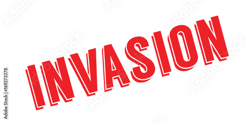 Invasion rubber stamp. Grunge design with dust scratches. Effects can be easily removed for a clean, crisp look. Color is easily changed.