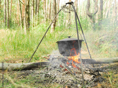 pot over a campfire camping