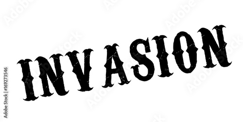 Invasion rubber stamp. Grunge design with dust scratches. Effects can be easily removed for a clean, crisp look. Color is easily changed.