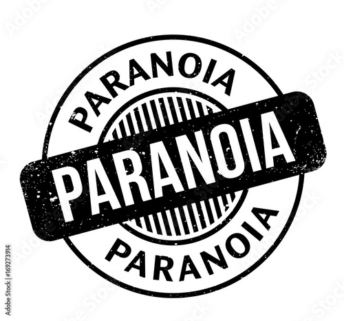 Paranoia rubber stamp. Grunge design with dust scratches. Effects can be easily removed for a clean, crisp look. Color is easily changed.
