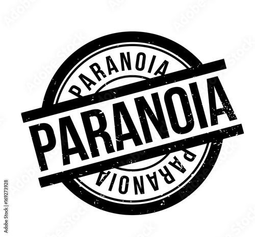 Paranoia rubber stamp. Grunge design with dust scratches. Effects can be easily removed for a clean, crisp look. Color is easily changed.