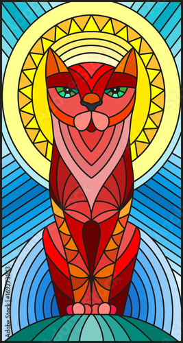 Illustration in stained glass style with abstract geometric cat