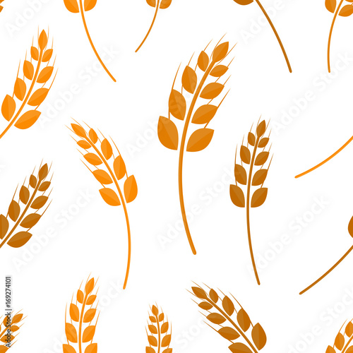 Vector flat seamless pattern of wheat on the white background. Concept of bakery, organic food and harvest.
