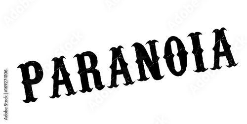 Paranoia rubber stamp. Grunge design with dust scratches. Effects can be easily removed for a clean, crisp look. Color is easily changed.