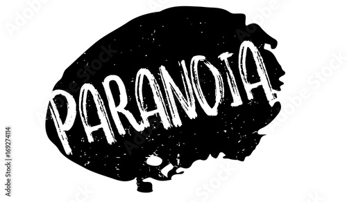 Paranoia rubber stamp. Grunge design with dust scratches. Effects can be easily removed for a clean, crisp look. Color is easily changed.