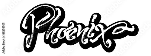 Phoenix. Sticker. Modern Calligraphy Hand Lettering for Serigraphy Print