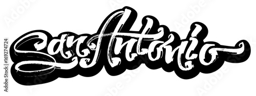 San Antonio. Sticker. Modern Calligraphy Hand Lettering for Serigraphy Print