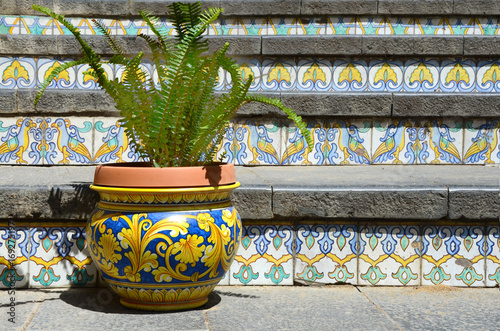 Typical ceramic vase on Caltagirone staircase photo
