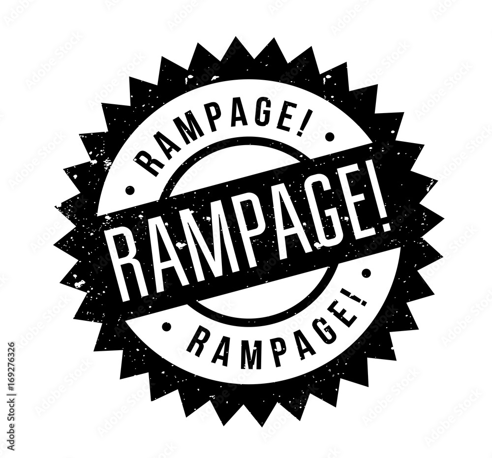 Rampage rubber stamp. Grunge design with dust scratches. Effects can be easily removed for a clean, crisp look. Color is easily changed.