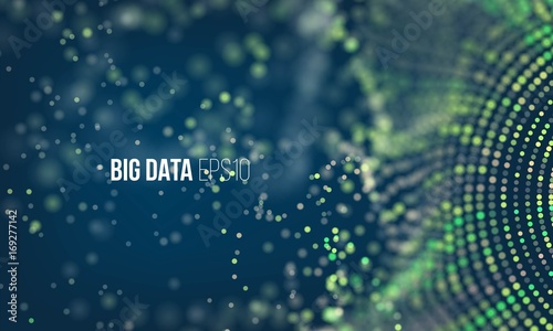 Coding process. Big data stream futuristic infographic. Colorful particle wave with bokeh