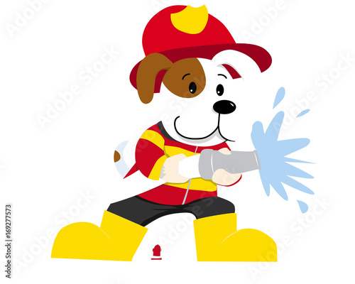 Cute Isolated Dog Character In Firefighter Uniform Illustration, Suitable for Education, Card, T-Shirt, Social Media, Print, Book, Stickers, and Any Other Kids Related Activities