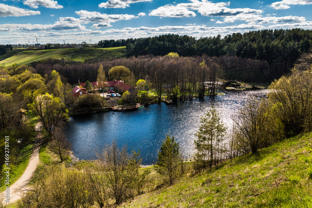 Spring view of the pond Turtul in Suwalski landscape park, Podlasie, Poland