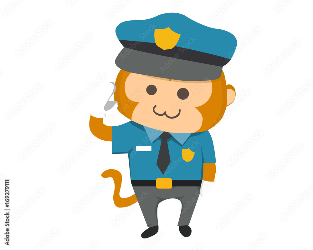 Cute Monkey in Police Uniform Illustration Suitable for Education, Card, T-Shirt, Social Media, Print, Book, Stickers, and Any Other Kids Related Activities