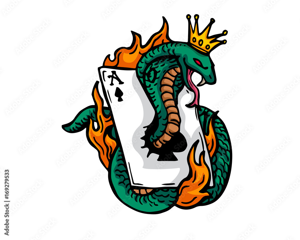 Fototapeta premium Vintage Tattoo Art Illustration - Flaming Gambling King Cobra