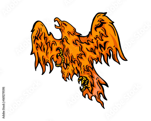 Vintage Tattoo Art Illustration - Flaming On Fire Phoenix