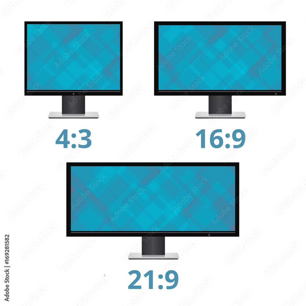Vector icon monitor sizes 4:3 16:9 21:9. TV screen lcd monitor template  electronic device technology. isolated on white background vector de Stock  | Adobe Stock