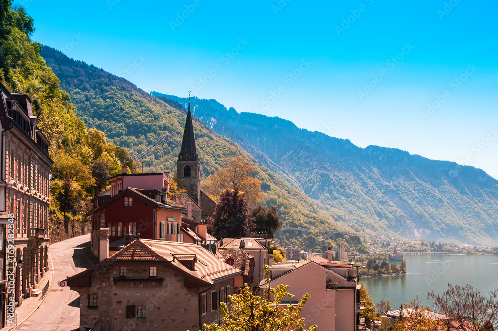 Fototapeta premium Temple Saint-Vincent, Montreux, Switzerland.