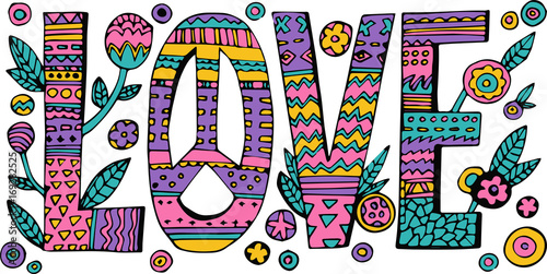 Psychedelic hippie Love lettering