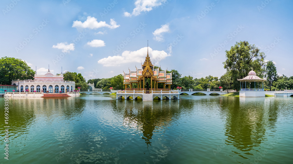 Ayutthaya, Thailand - July 31, 2017 :  Bang Pa-In Royal Palace, also known as the Summer Palace, is a palacecomplex formerly used by the Thai kings.  Phra Thinang Uthayan Phumisathian