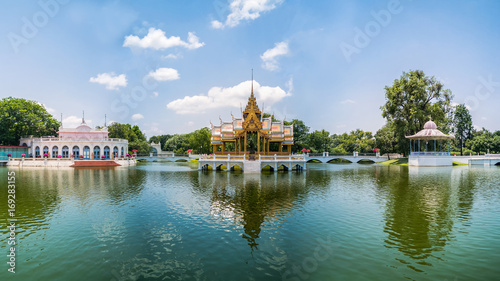 Ayutthaya, Thailand - July 31, 2017 :  Bang Pa-In Royal Palace, also known as the Summer Palace, is a palacecomplex formerly used by the Thai kings.  Phra Thinang Uthayan Phumisathian photo