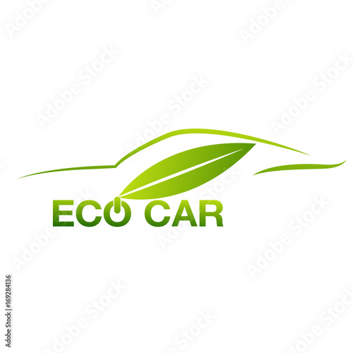 Eco car green leaf and car sign vector design