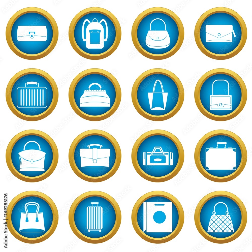 Bag baggage suitcase icons blue circle set Bag baggage suitcase icons blue circle set