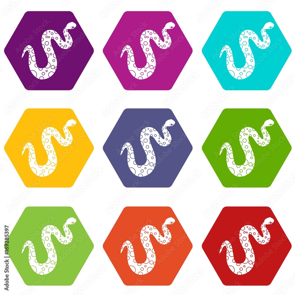 Obraz premium Dotted snake icon set color hexahedron
