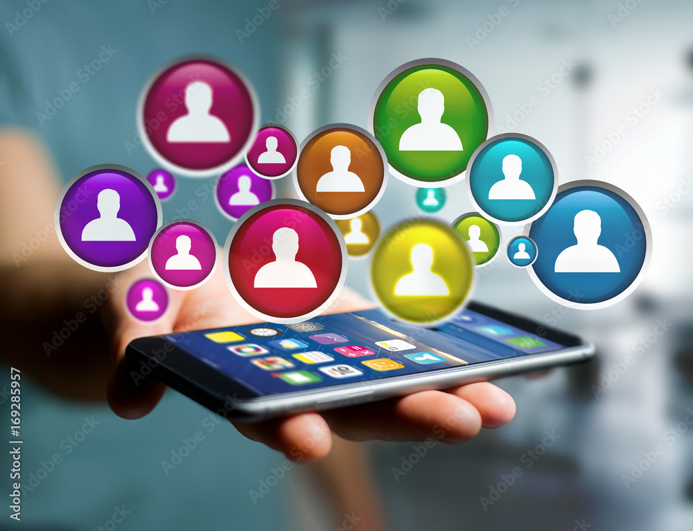 Group of contact icon displayed on a technology interface background - Network and communication concept