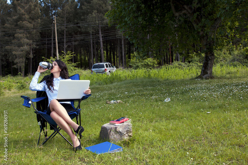 Working and camping in forrest 