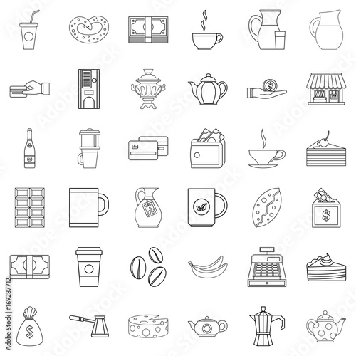 Chocolate icons set, outline style