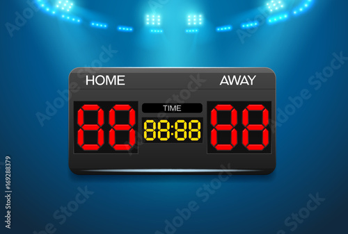 Scoreboard with time and result display and spotlight