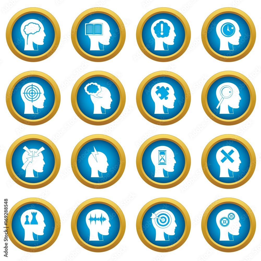 Head logos icons blue circle set Head logos icons blue circle set