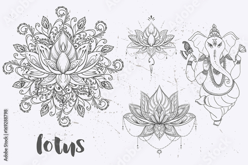 Mandala set and other elements. Vector. Mandala tattoo. , boho style, kaleidoscope, medallion, yoga, india, Arabic. circular pattern, sketch for tattoo