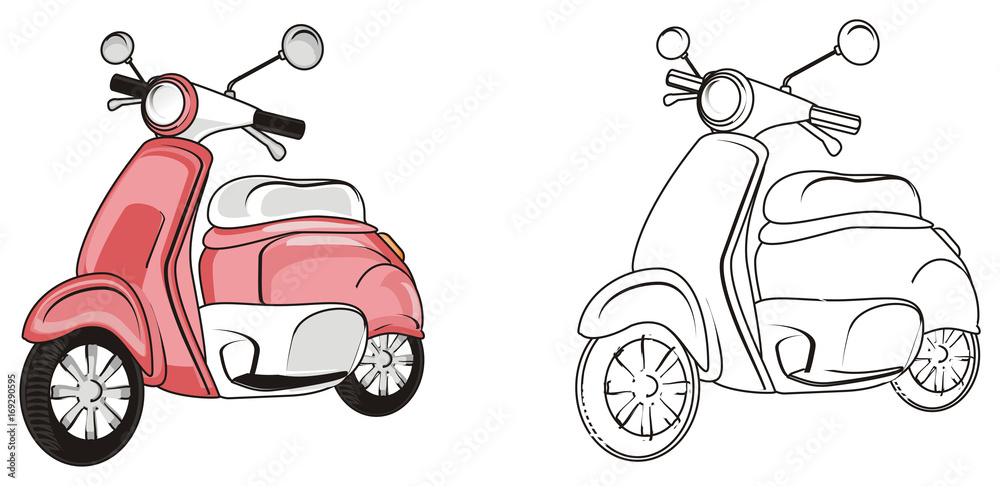 moped, scooter, motorcycle, transport, bicycle, two, different, colored