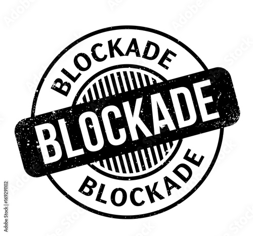 Blockade rubber stamp. Grunge design with dust scratches. Effects can be easily removed for a clean, crisp look. Color is easily changed.